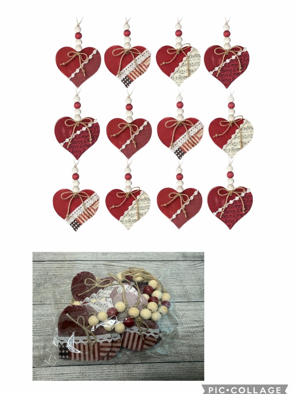 12 Pcs Independence Day Heart Patriotic Ornaments Hanging 4th of July